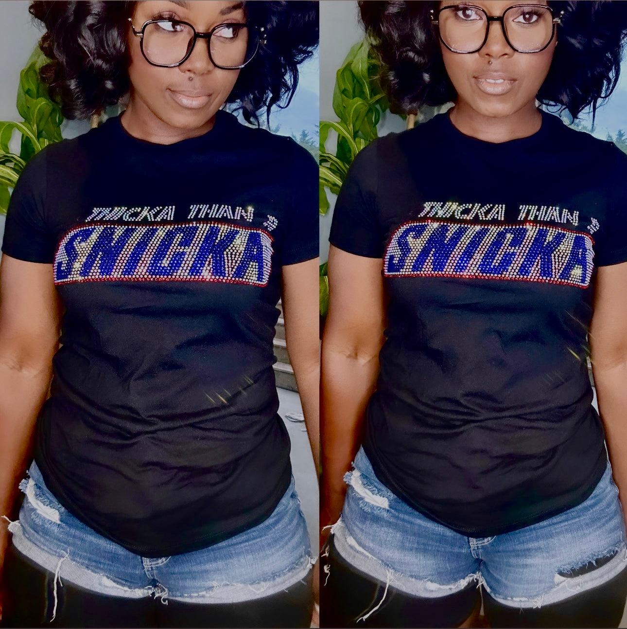 THICKA THAN A SNICKA Tee (Swarovski Crystal) Black